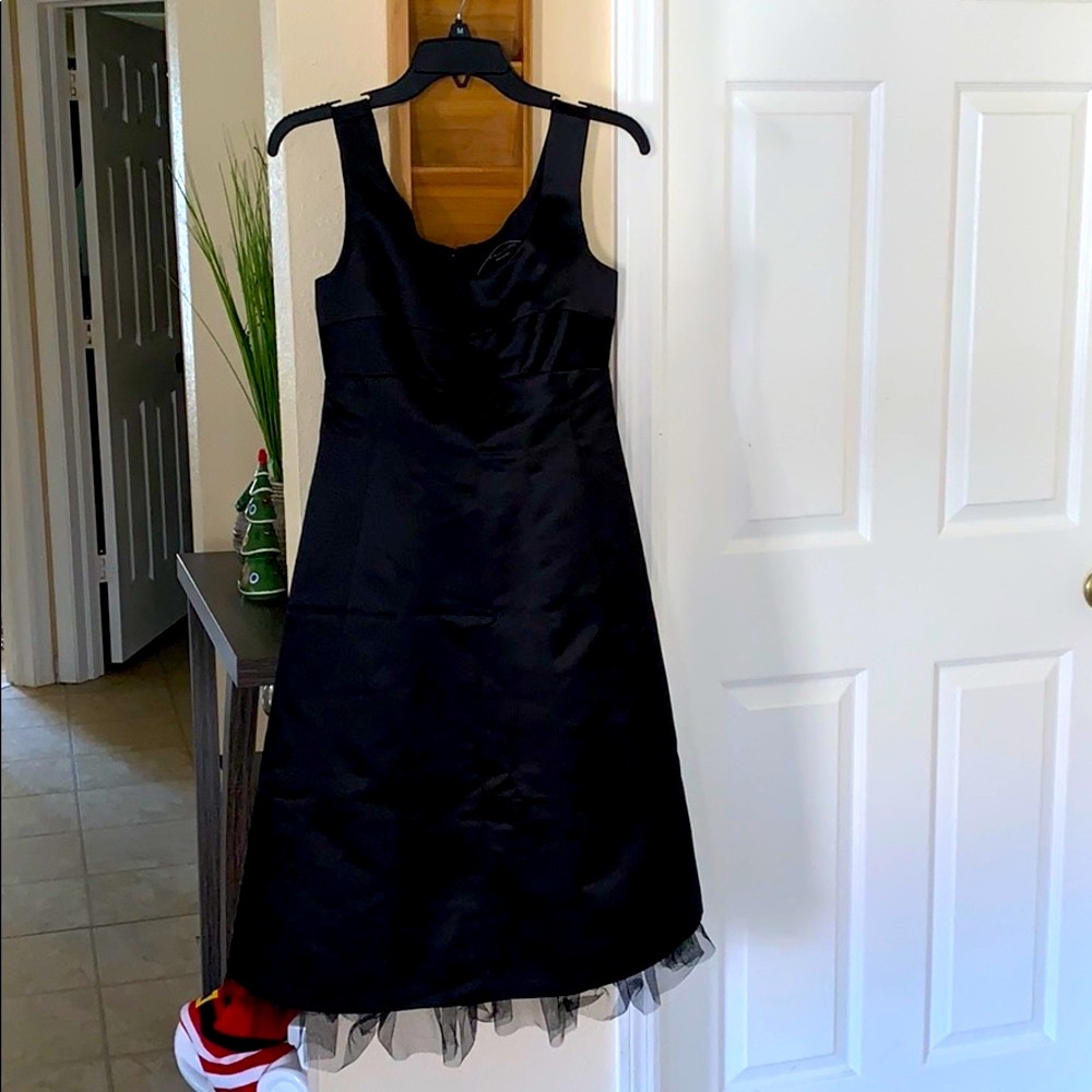 BCBGMaxAzria A Line Satin Black dress w/ Tulle